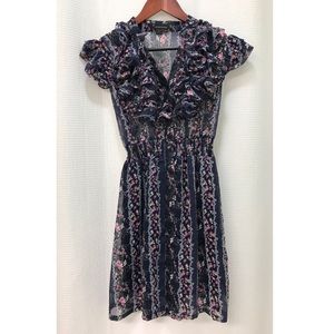 Forever 21 Navy Floral Ruffle Dress Small